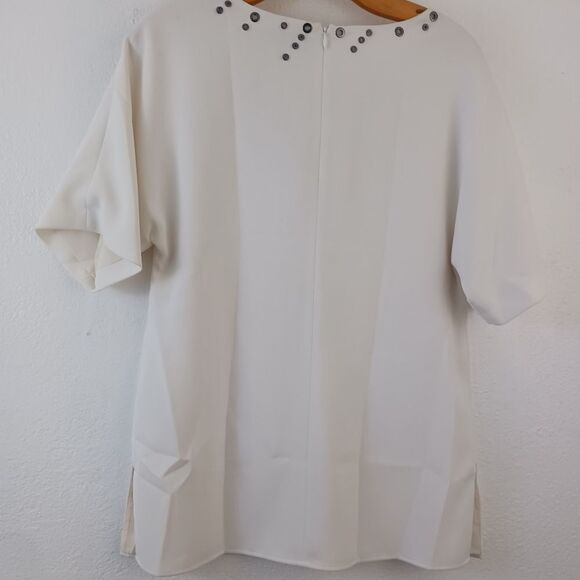 ST. JOHN Knits Bianco Stretch Cady Grommet Blouse Tank Top Shell sz small - Picture 6 of 6